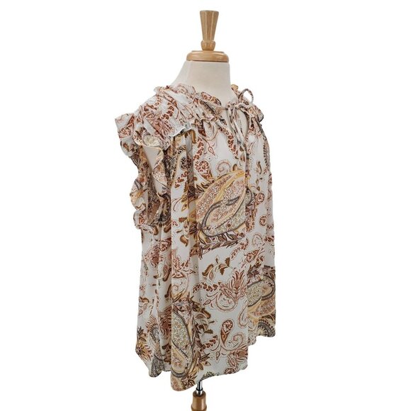 Carolina Belle Womens Sleeveless Paisley Print Ruffle Blouse 2X Keyhole Neck - Picture 2 of 12